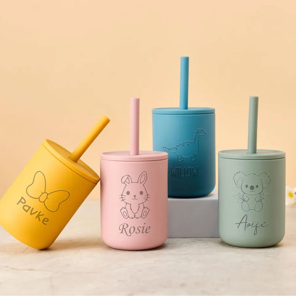 Baby Food Jars With Lids - Copo com canudo de silicone para